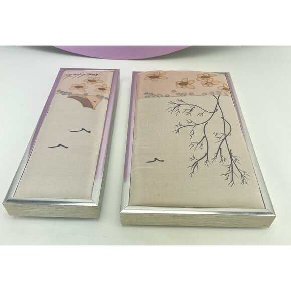 Vintage 80s paint on silk art, winter scene, blush pink, grey, for the pair - Picture 7 of 10